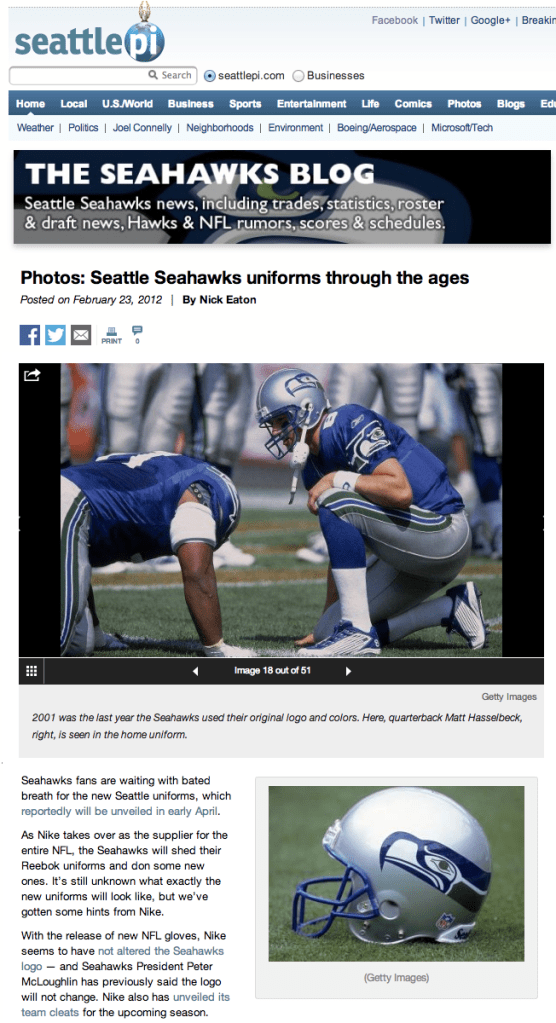 Seahawks uniforms through time page